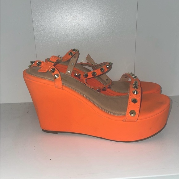 Fashion Nova Shoes - Orange heel spiked high heels wedge heels neon orange vacation heels party heels